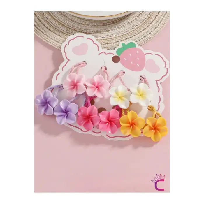 10lu Plumeria Çiçekli Dayanıklı Renkli Kız Çocuk Lastik Toka - Gür Saç Esnek Lastikli Saç Tokası