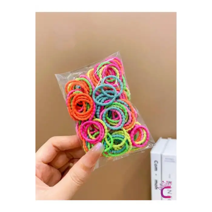 100lü Tırtıklı Yumuşak Acıtmaz Renkli Bebek Lastik Toka Seti - Çocuk Esnek Lastikli Örgü Saç Tokası