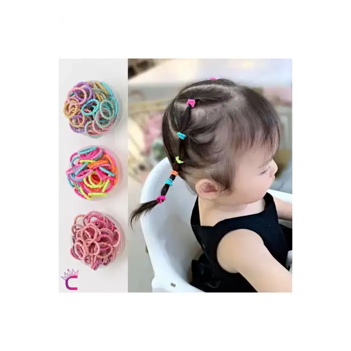 100lü Tırtıklı Yumuşak Acıtmaz Renkli Bebek Lastik Toka Seti - Çocuk Esnek Lastikli Örgü Saç Tokası