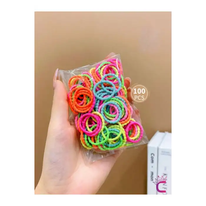 100lü Tırtıklı Yumuşak Acıtmaz Renkli Bebek Lastik Toka Seti - Çocuk Esnek Lastikli Örgü Saç Tokası