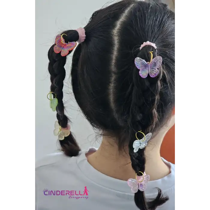 7li Renkli Kelebekli Saç Küpesi Seti Süslü Toka - Halkalı Örgü Saç Süsü Tokası Süsleme Aksesuarı