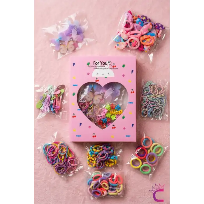 301 Parça Hediyelik Kutulu Kız Çocuk Toka Seti - Kelebekli Çıtçıt Tavşan Lastik Bebek Saç Tokası