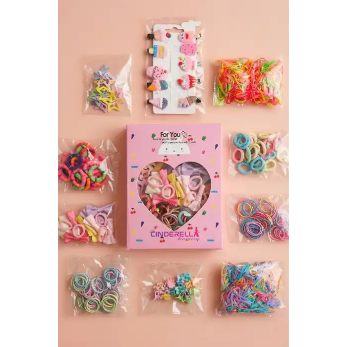 895 Parça Hediyelik Kutulu Kız Çocuk Toka Seti - Unicorn Fiyonk Yıldız Çıtçıtlı Bebek Saç Tokası