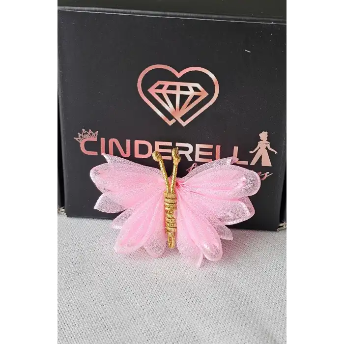 2li Pembe Tüllü Kanatlı Renkli Kelebek Toka Seti 5cm - Kelebekli Toka Pens Klipsli Saç Tokası
