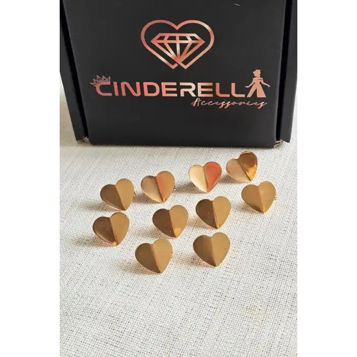 10lu Şık Gold Kalpli Çıtçıtlı Klipsli Örgü Saç Süsü - Genç Kız Süsleme Tokası Takısı Küpesi Metal
