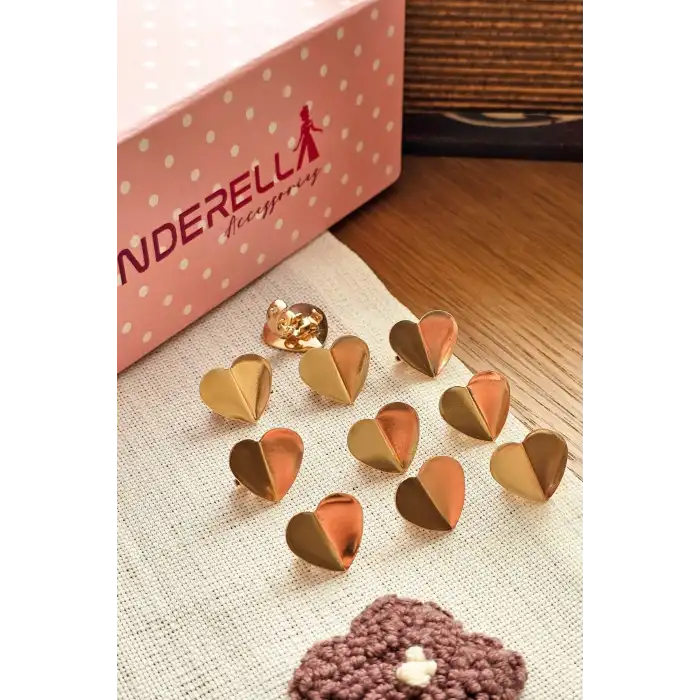 10lu Şık Gold Kalpli Çıtçıtlı Klipsli Örgü Saç Süsü - Genç Kız Süsleme Tokası Takısı Küpesi Metal