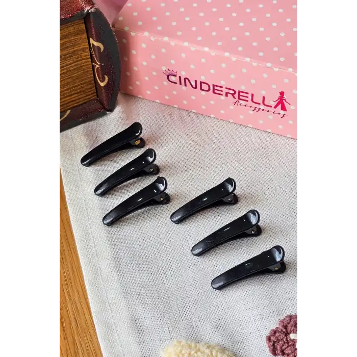 6lı Siyah Mini Plastik Pens Toka Seti 3.5cm - Makyaj Kuaför Maşa Fön Dalga Klipsli Saç Tutucu