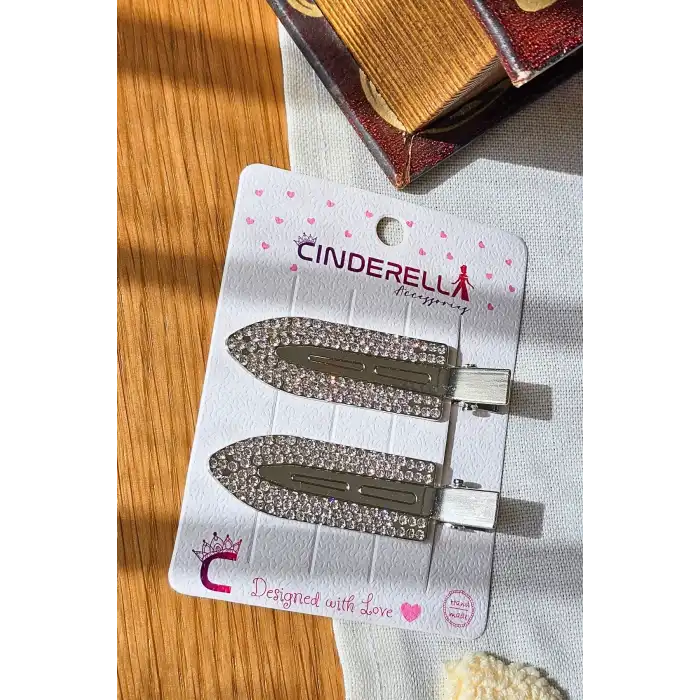 2li Zirkon Taş İşlemeli Şık Hediyelik İz Yapmayan Pens Klipsli Saç Makyaj Tokası 6cm Gümüş Metal