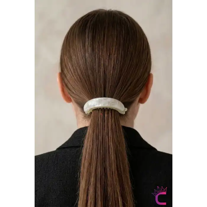 Minimalist Kruvasan Model Asetat Kıstırmalı Beyaz Muz Toka 7cm- Modern Saç Topuz Tokası Klipsli Toka