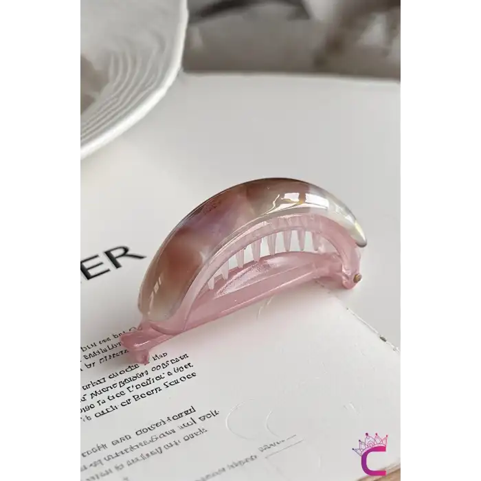 Pembe Mermer Desen Asetat Kıstırmalı Saç Topuz Tokası 7cm - Zahmetsiz Şık Pratik At Kuyruğu Toplama