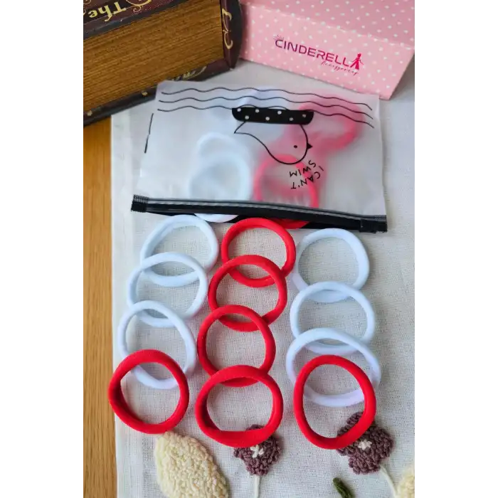 25li Dayanıklı Yumuşak Kırmızı Beyaz Lastik Toka 4.5cm- 23 Nisan 29 Ekim Konsept Bayramı Saç Tokası