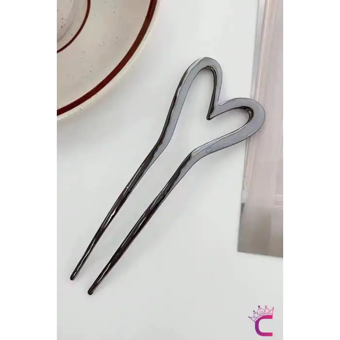 Antrasit Gri Kalpli Şık Kadın Metal Saç Topuz Tokası 13cm - Modern Topuz Çubuğu Metal Çubuk Toka