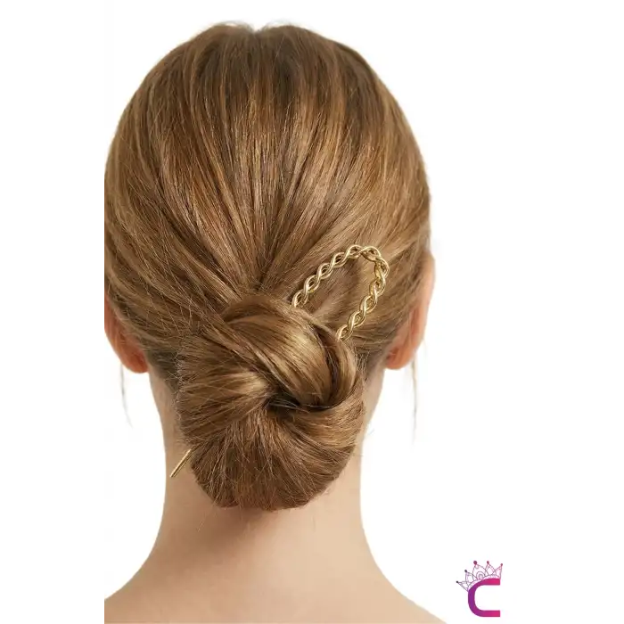 Twist Model French Pin Kadın Gold Metal Topuz Tokası 12.5cm - Modern Çubuk Toka Saç Topuz Çubuğu