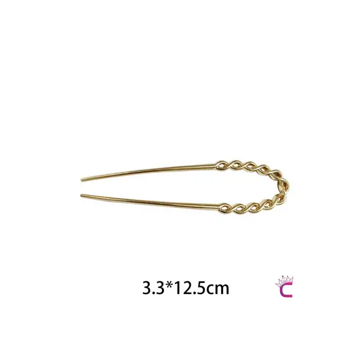 Twist Model French Pin Kadın Gold Metal Topuz Tokası 12.5cm - Modern Çubuk Toka Saç Topuz Çubuğu