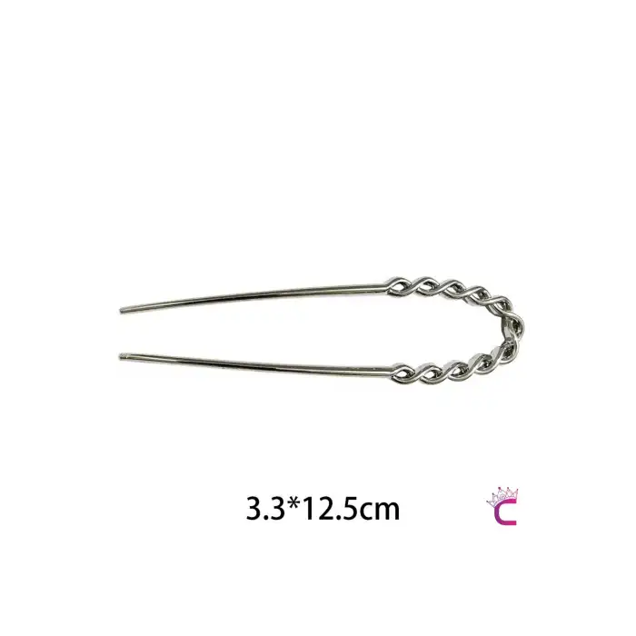 Twist Model French Pin Kadın Gümüş Metal Topuz Tokası 12.5cm - Modern Çubuk Toka Saç Topuz Çubuğu