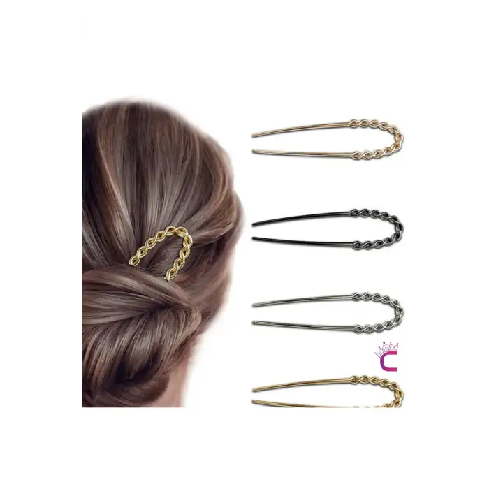 Twist Model French Pin Kadın Gümüş Metal Topuz Tokası 12.5cm - Modern Çubuk Toka Saç Topuz Çubuğu