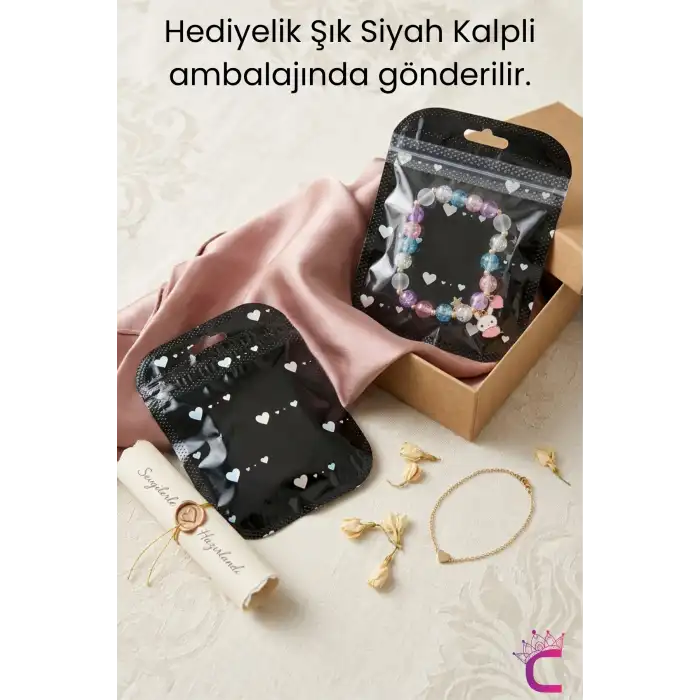 Sevimli Tavşanlı Kalpli Yıldızlı Aytaşı Boncuklu Kız Çocuk Bileklik - Hediyelik Doğum Günü Hediyesi