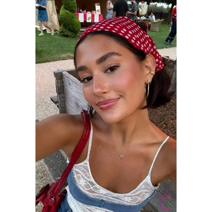 Bordo Saten Puantiyeli Fular Saç Bandanası - Retro Vintage Kadın Aksesuarı Saç Bandı