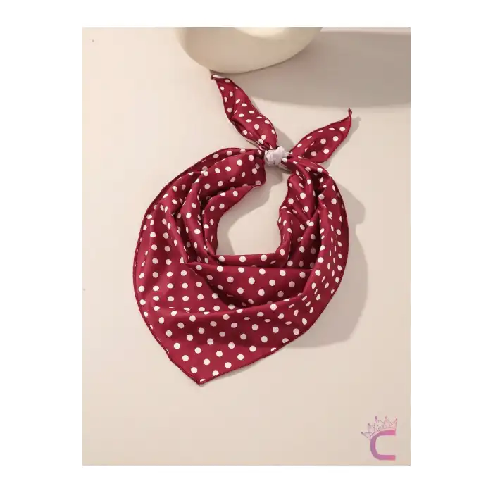 Bordo Saten Puantiyeli Fular Saç Bandanası - Retro Vintage Kadın Aksesuarı Saç Bandı