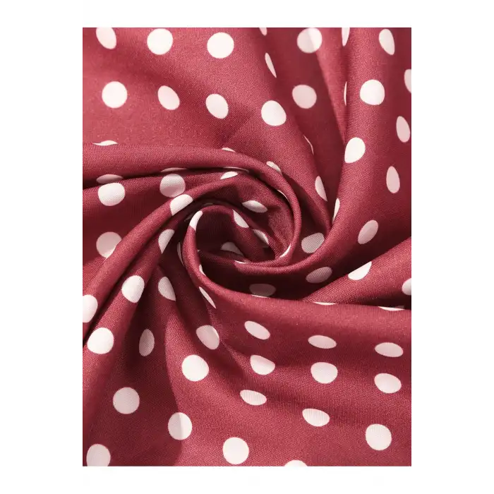 Bordo Saten Puantiyeli Fular Saç Bandanası - Retro Vintage Kadın Aksesuarı Saç Bandı