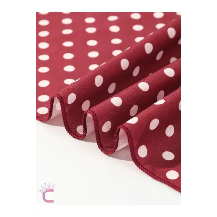 Bordo Saten Puantiyeli Fular Saç Bandanası - Retro Vintage Kadın Aksesuarı Saç Bandı