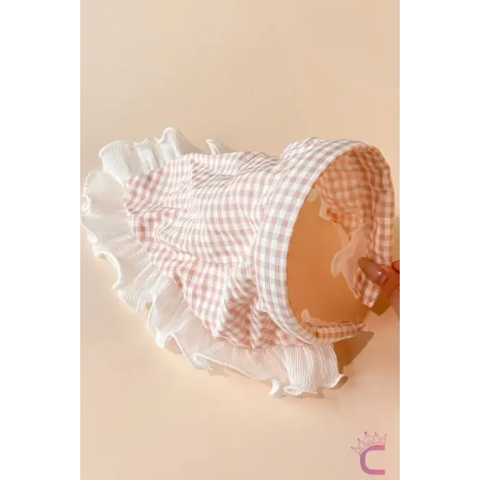 Şeftali Renkli Pötikare Fırfırlı Bohem Esnek Taç Saç Bandı Toka - Yazlık Taçlı Üçgen Saç Bandanası