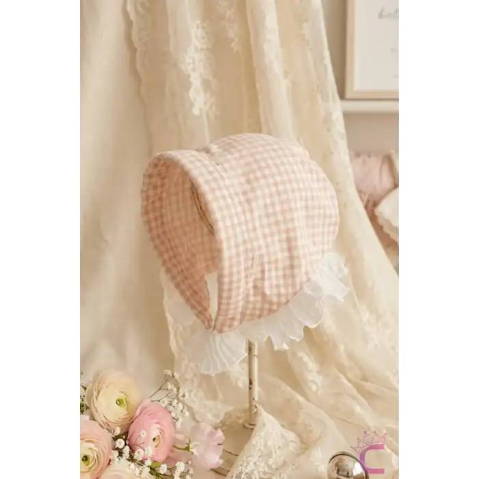 Şeftali Renkli Pötikare Fırfırlı Bohem Esnek Taç Saç Bandı Toka - Yazlık Taçlı Üçgen Saç Bandanası