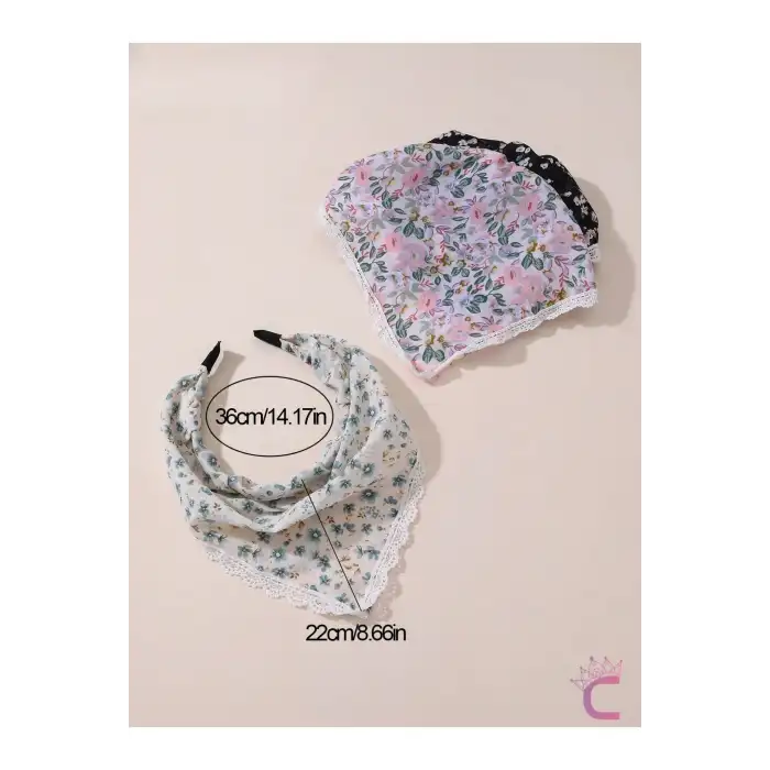 Pembe Lila Çiçekli Beyaz Dantelli Yazlık Bohem Taç Bandana - Üçgen Saç Bandanası Saç Bandı Toka