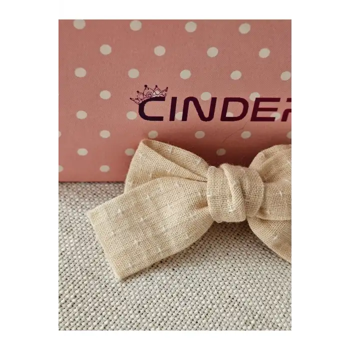 Rustik Keten Dokulu Pastel Bej Kurdele Fiyonk Toka Seti 6cm - Kumaş Kaplı Klips Pens Yan Saç Tokası