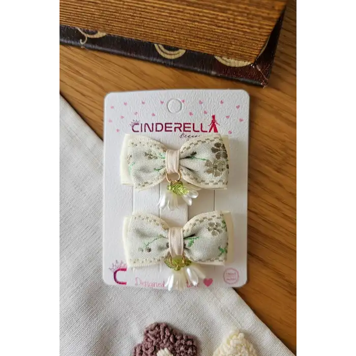 Vintage Sedefli İncili Müge Çiçeği Sallantılı Fiyonk Toka Seti 5.5cm - Bayram Doğum Günü Saç Tokası