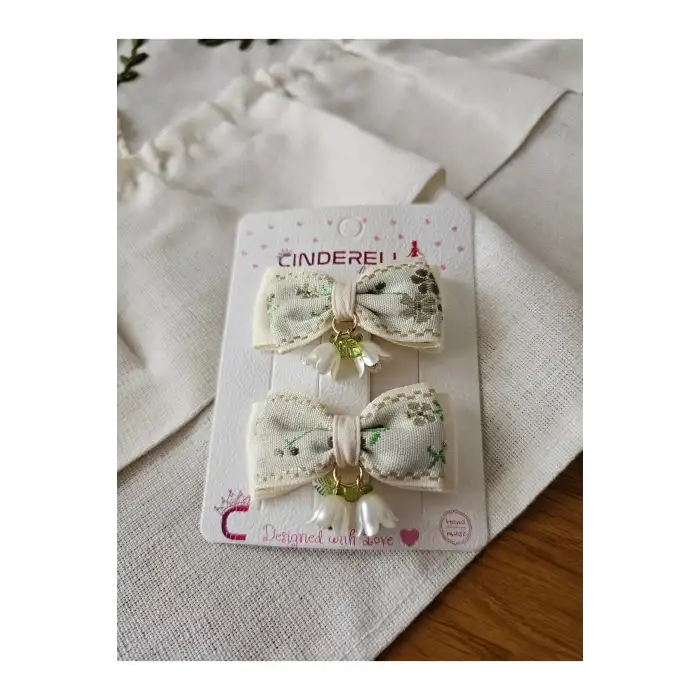 Vintage Sedefli İncili Müge Çiçeği Sallantılı Fiyonk Toka Seti 5.5cm - Bayram Doğum Günü Saç Tokası