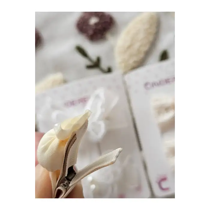 Vintage Sedefli İncili Müge Çiçeği Sallantılı Fiyonk Toka Seti 5.5cm - Bayram Doğum Günü Saç Tokası
