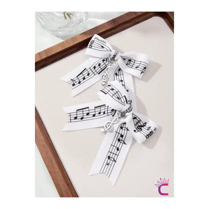 2li Presto Piyano Sol Anahtarı Figürlü Müzik Festival Beyaz Fiyonk Kurdele Klipsli Pens Saç Tokası