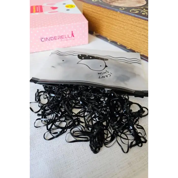 300lü Çantalı Siyah İnce Kalın Esnek Lastikli Toka Seti - Lastik Saç Tokası Örgü Lastiği