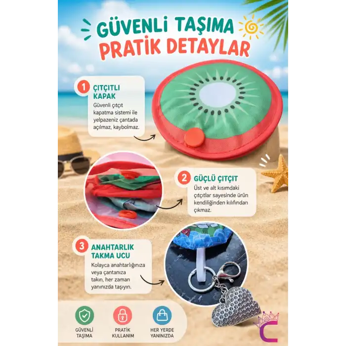 Greyfurt Desen Katlanabilir Yuvarlak Yelpaze Çıtçıt Çantalı Taşınabilir Mini Kore El Yelpazesi 20cm
