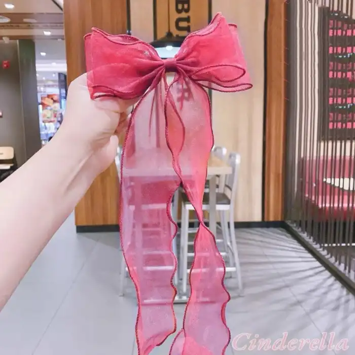 Alice Uzun Tül Fiyonk Toka Bordo Renk - Yeni Sezon Kadın Fiyonklu Toka