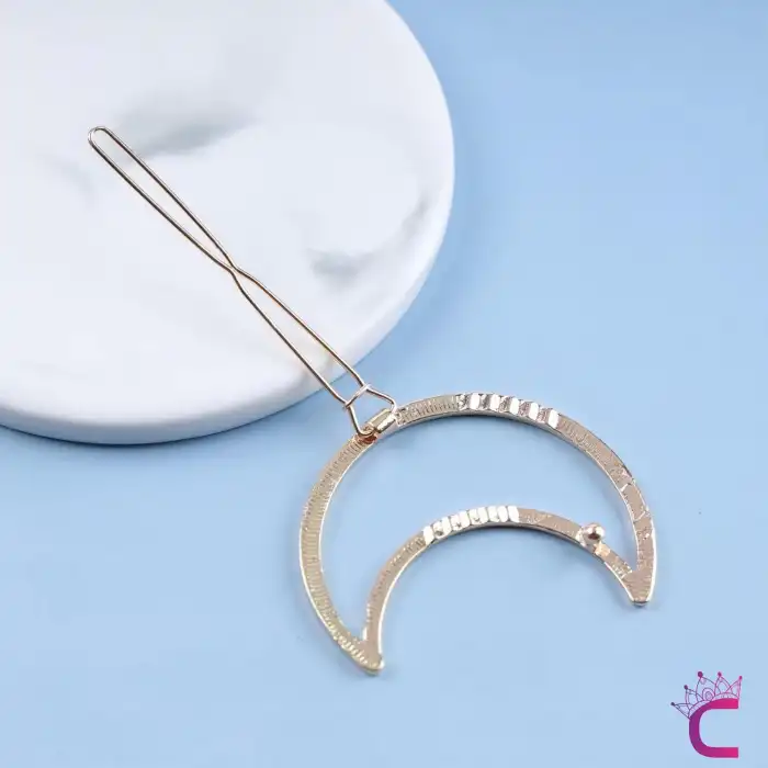 Ay Tasarım Gold Metal Kıstırmalı Toka 6 cm - Zarif Klipsli Yan Saç Tokası