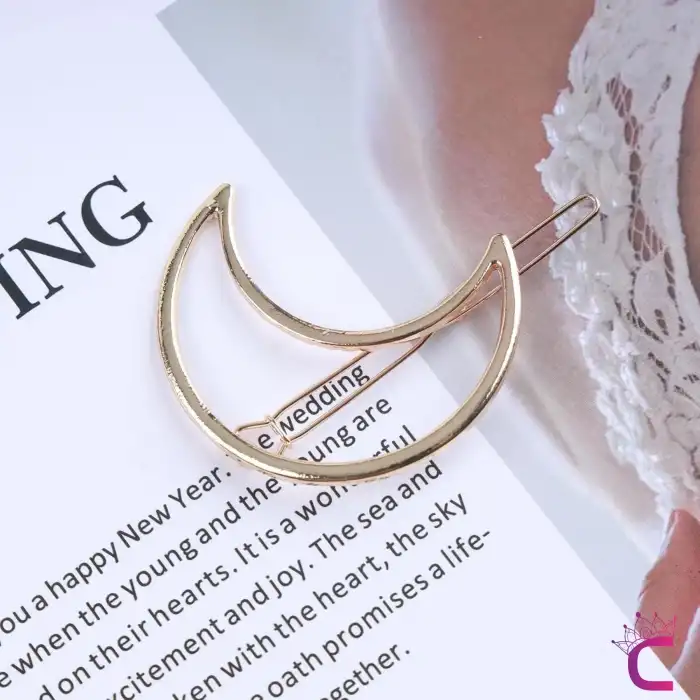 Ay Tasarım Gold Metal Kıstırmalı Toka 6 cm - Zarif Klipsli Yan Saç Tokası