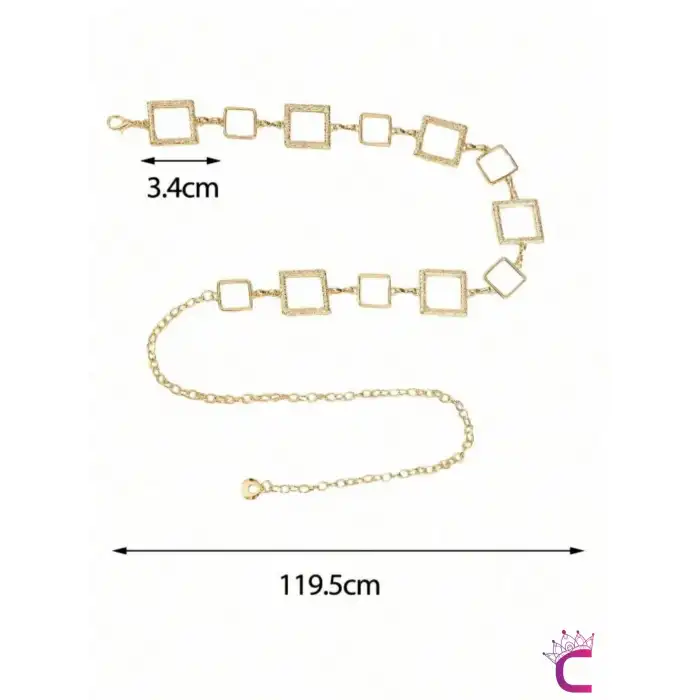 Ayarlanabilir Metal Kare Gold Bel Zinciri Kemeri - Elbise Kot Pantolon Etek Vücut Takısı Kolyesi
