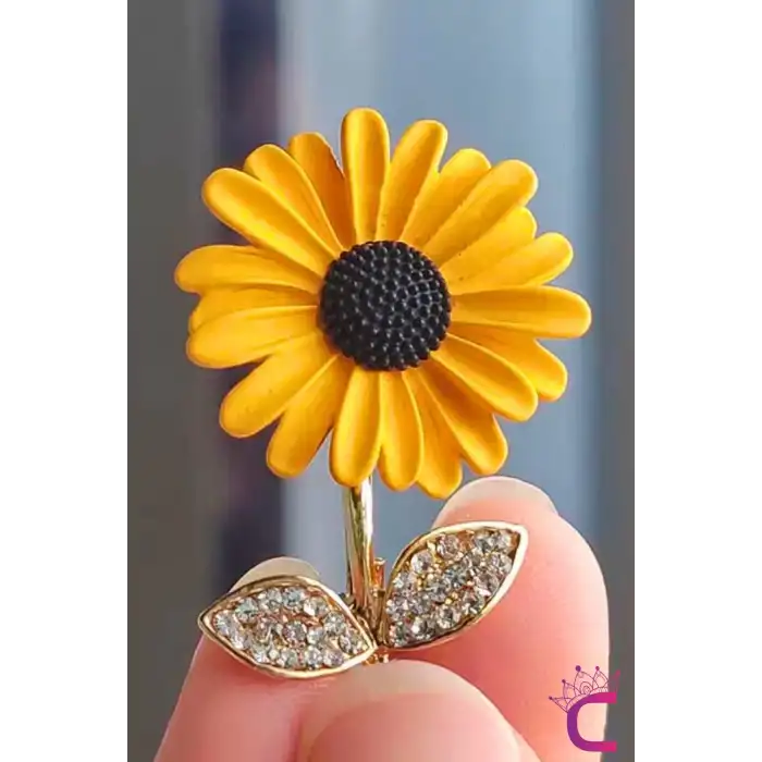 Ayçiçeği Çiçekli Tasarım Zirkon Taşlı Kadın Broş - Hediyelik Elbise Ceket Aksesuar Yaka Iğnesi Broşu