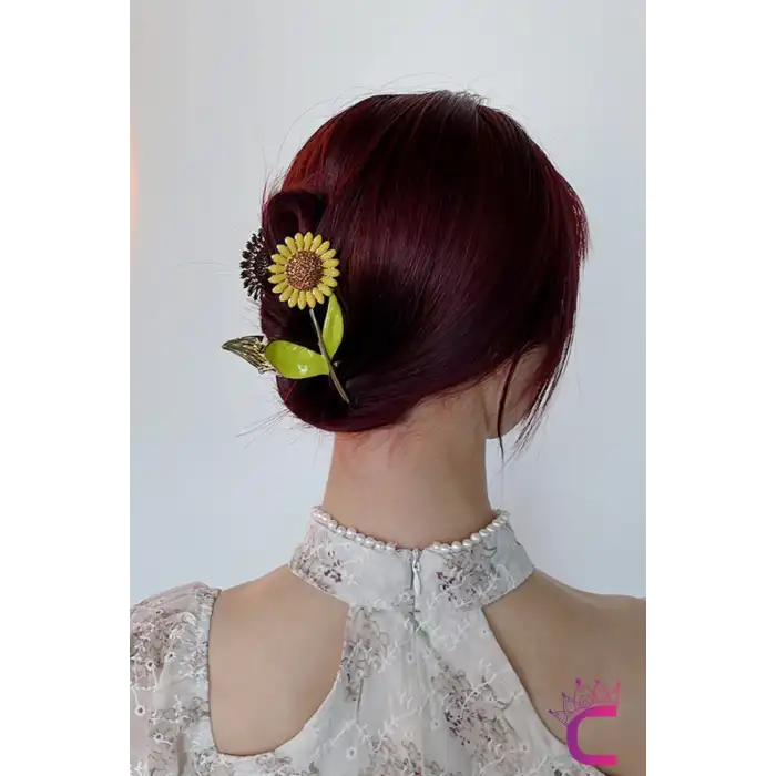 Ayçiçeği Tasarım Büyük Boy Gold Metal Kadın Mandal Toka 11.5cm - Zarif Hediyelik Aksesuar Saç Tokası