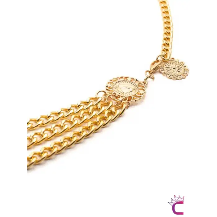 Ayçiçekli İconlu Gold Bel Zinciri - Ayarlanabilir Vücut Elbise Bel Kolyesi Kemeri Göbek Takısı