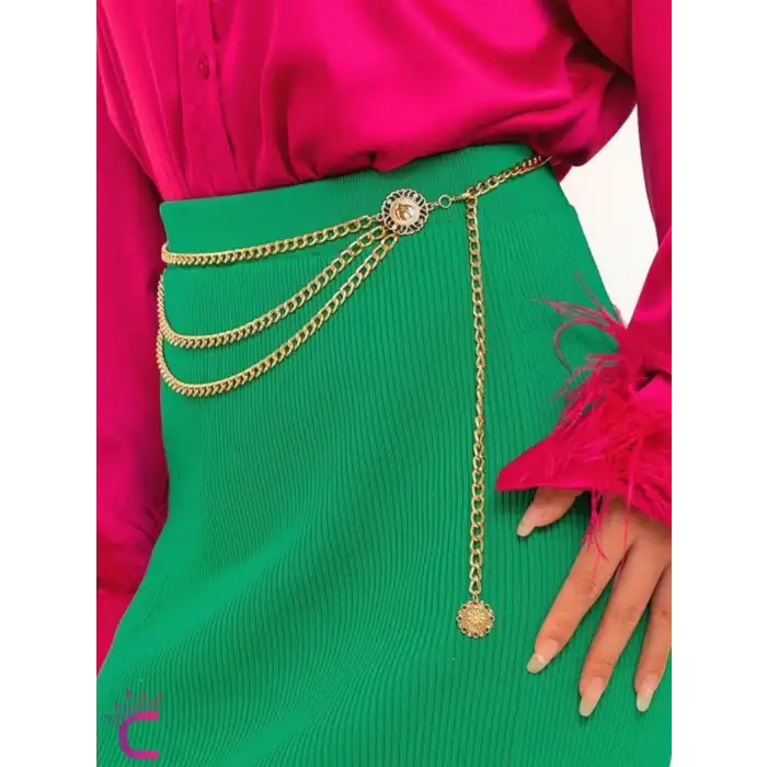 Ayçiçekli İconlu Gold Bel Zinciri - Ayarlanabilir Vücut Elbise Bel Kolyesi Kemeri Göbek Takısı