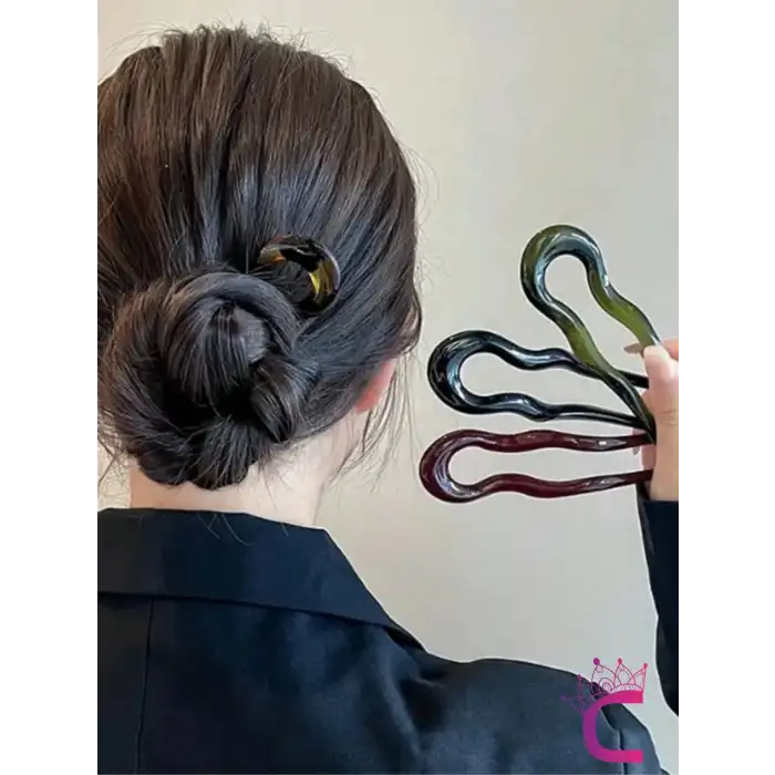 Bordo Geometrik Tasarım Asetat Kadın Saç Topuz Tokası 12.5 cm - Çubuk Toka Saç Çubuğu Aksesuar