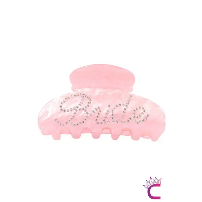 Bride Yazılı Taşlı Asetat Kemik Kadın Pembe Mandal Toka 10cm - Hediyelik Gelin Düğün Nişan Aksesuar