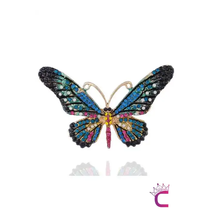 Butterfly Tasarım Renkli Rhinestone Taşlı Kadın Kelebekli Broş - Hediyelik Elbise Ceket Yaka İğnesi