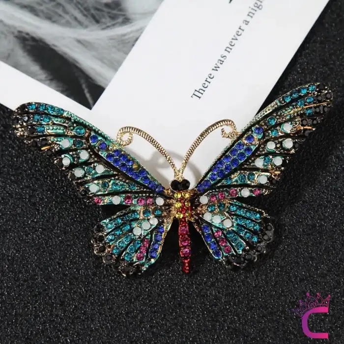 Butterfly Tasarım Renkli Rhinestone Taşlı Kadın Kelebekli Broş - Hediyelik Elbise Ceket Yaka İğnesi
