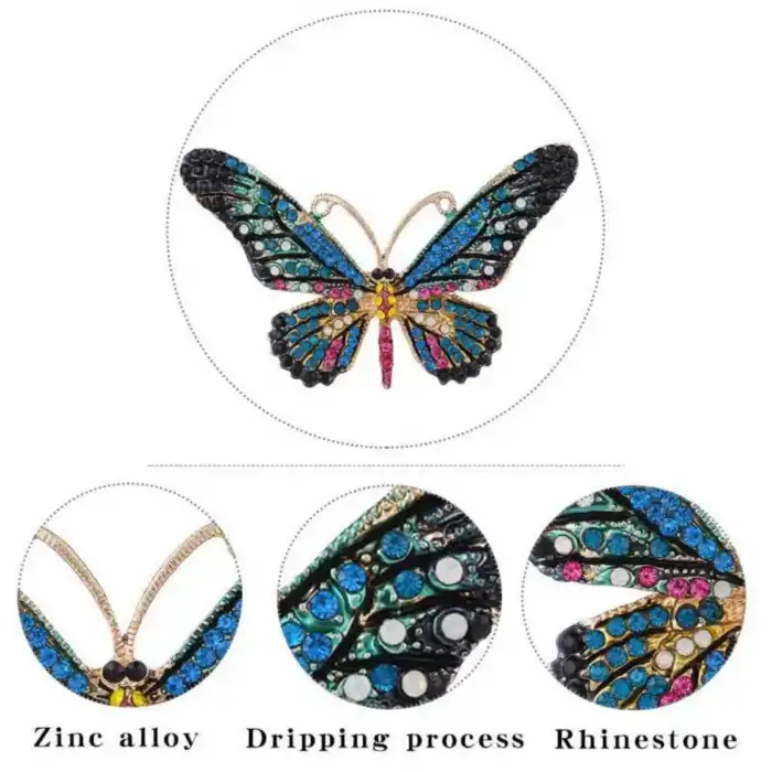 Butterfly Tasarım Renkli Rhinestone Taşlı Kadın Kelebekli Broş - Hediyelik Elbise Ceket Yaka İğnesi