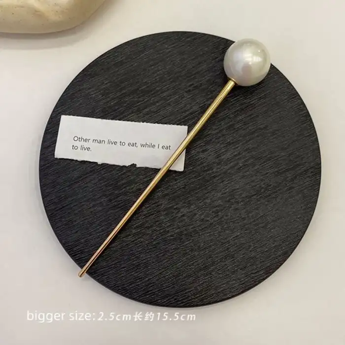 Büyük Boy İncili Metal Çubuk Topuz Toka Gold - Modern Kadın İnci Taşlı Saç Topuz Tokası