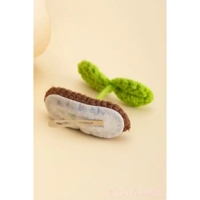 Çim Filizi Tasarım Sevimli Saç Tokası - El Yapımı Örgü İplik Anime Pens Saç Toka